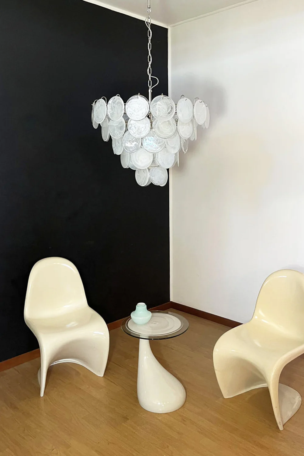 White Art Disc Glass Chandelier - Image 7